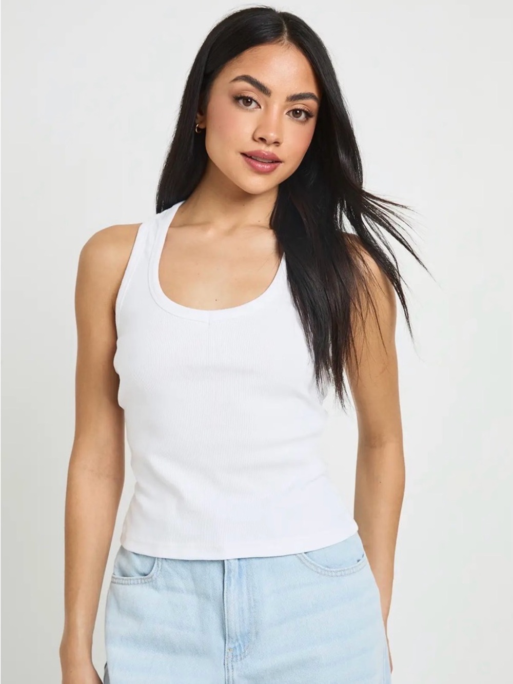PrettyLittleThing | Women's Basic White Rib Racer Tank Top